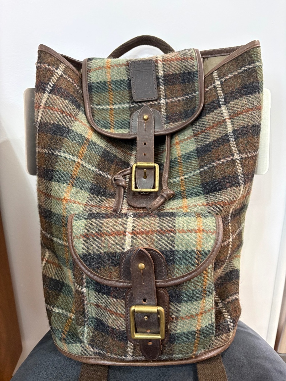 Vintage Harris Tweed Glenalmond Wool and Leather Backpack